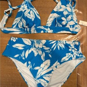 Blue and White Floral Bikini Set XL